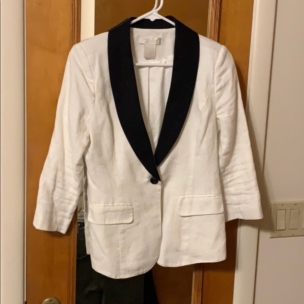 Black and white Linen tuxedo jacket